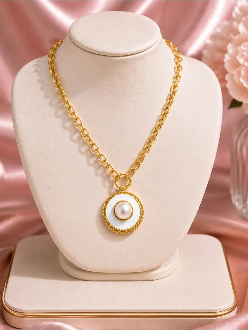 Luxury Gold Medallion Necklace Earrings Set